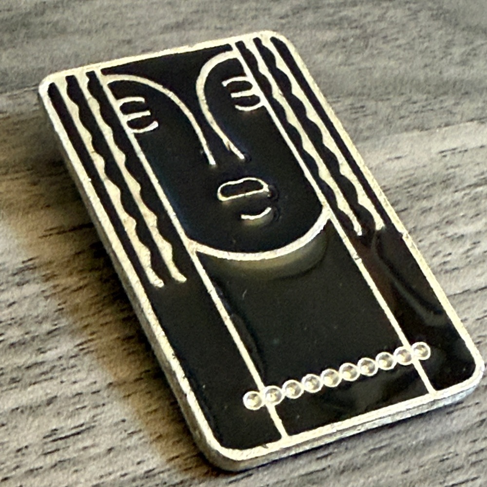 Vintage Charles of the Ritz Perfume Deco Lady Face Brooch Pewter Woman Art Deco